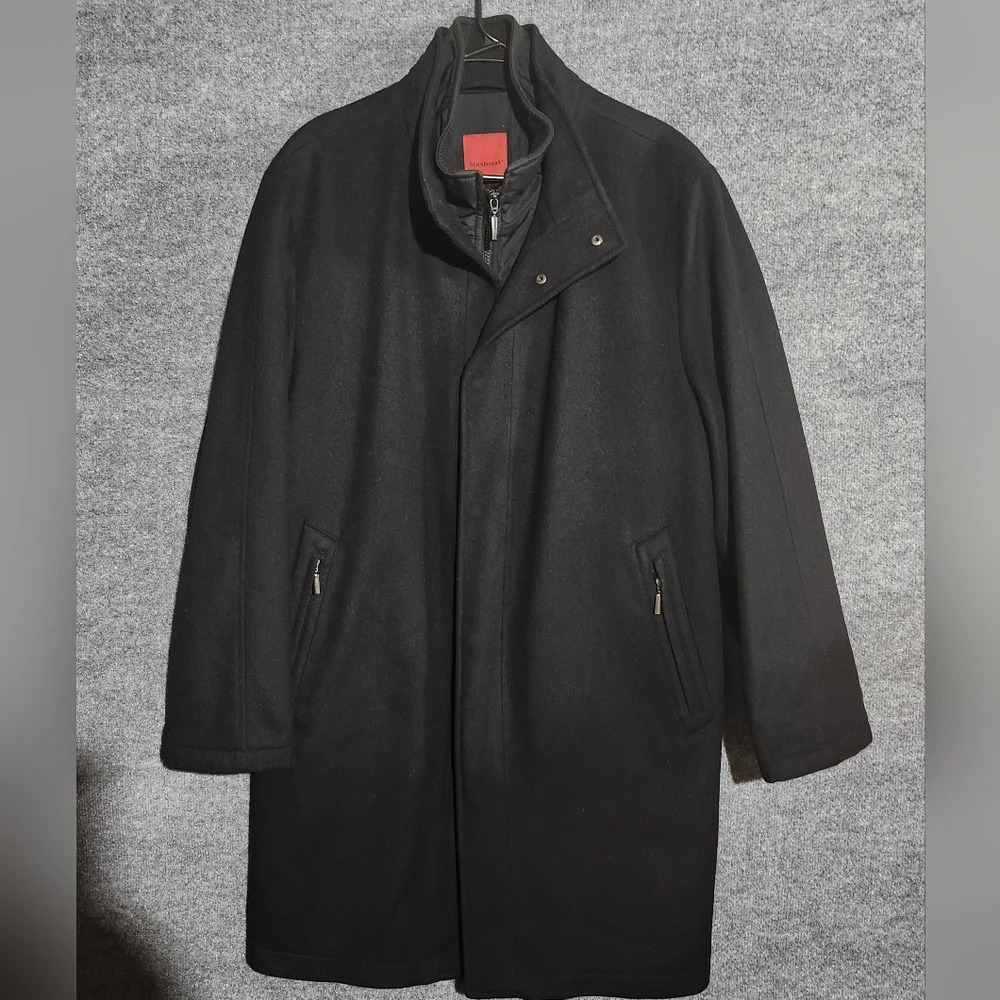 Schneiders men's long coat jacket size 40 black cashmere and wool blend